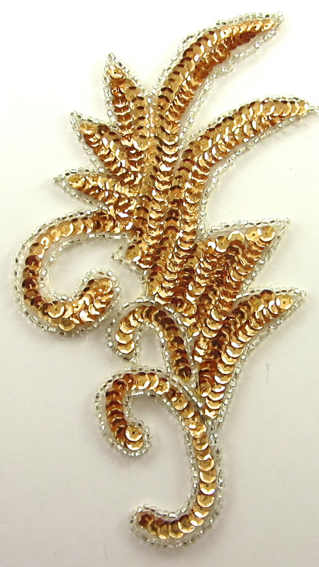 Leaf with Orangey Gold Sequins Silver Beads 7" x 4"