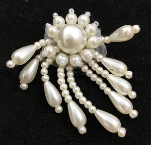 Epaulet with White Pearl Beads, 2" x 1.5"