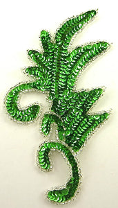 Designer Motif Leaf with Lime Green Sequins Silver Beads 7" x 4"
