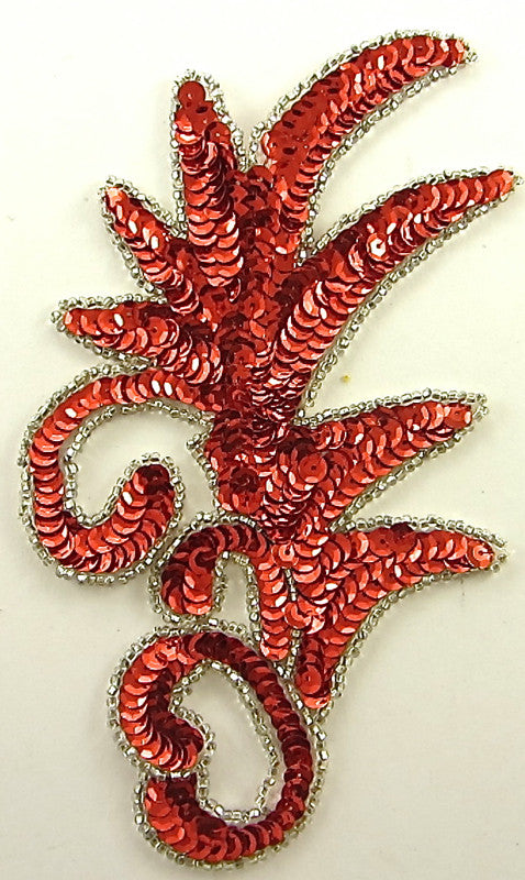 Leaf with Red Sequins Silver Beads 7" x 4"