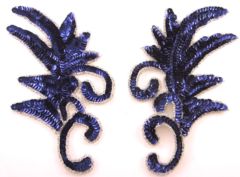 Leaf with Dark Navy Blue Sequins Silver Beads 7
