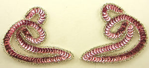 Designer Motif Twist Pair Pink Sequins and Silver Beads 3.5" x 3"