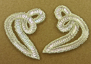 Designer Motif Twist Pair with Iridescent Sequins Silver Beads 3" x 2.5"