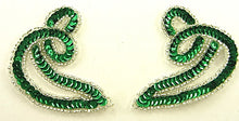 Load image into Gallery viewer, Designer Motif Twist Pair with Green Sequins Silver Beads 3.5&quot; x 3&quot;