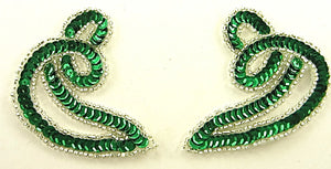 Designer Motif Twist Pair with Green Sequins Silver Beads 3.5" x 3"