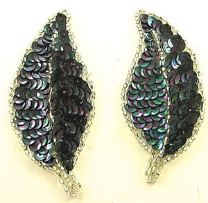 Leaf Pair with Moonlite Sequins and Beads 3.5" x 2"