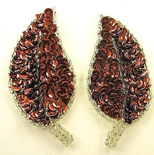 Load image into Gallery viewer, Leaf Pair with Bronze Sequins Silver Beads 3.5&quot; x 2&quot;