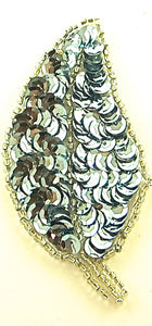 Leaf with Ice Blue Sequins Silver Beads 3" x 2.5"
