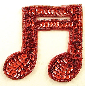 Double Note with Red Sequins and Beads 3" x 3"
