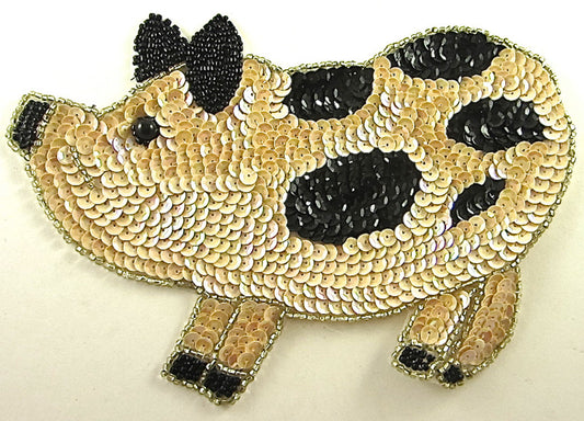 Pig with Beige and Black Sequins 6" X 8.5"
