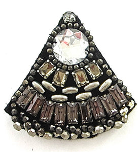 Designer Motif Black with Silver Beads and Rhinestones 2.5" x 2.5"