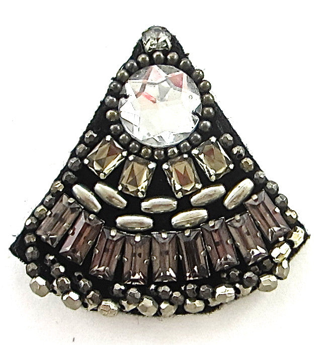 Designer Motif Black with Silver Beads and Rhinestones 2.5