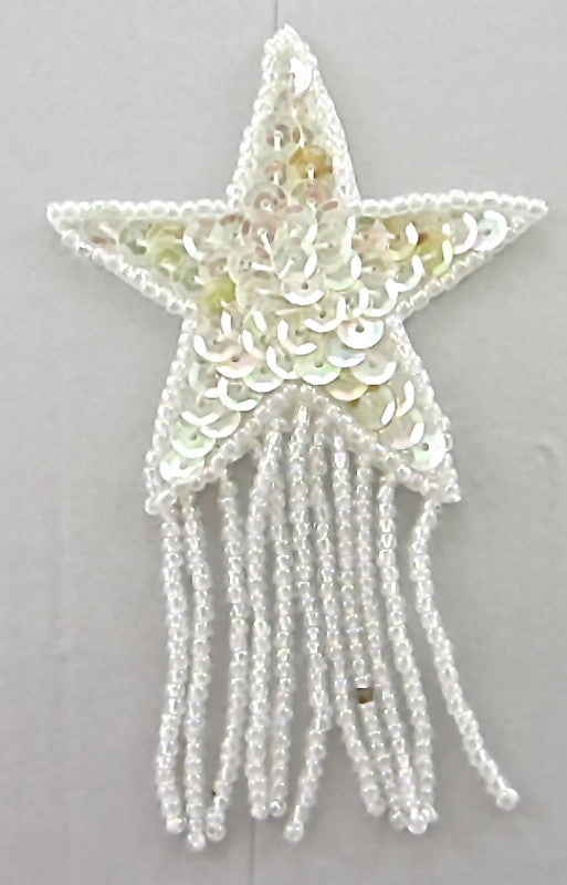 Star with Iridescent Sequins and White Fringe 3.75