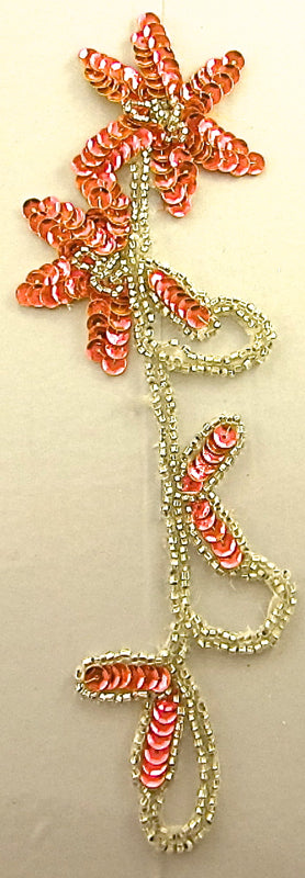 Flower Single with Fluorescent Peach Silver Beads and Rhinestones