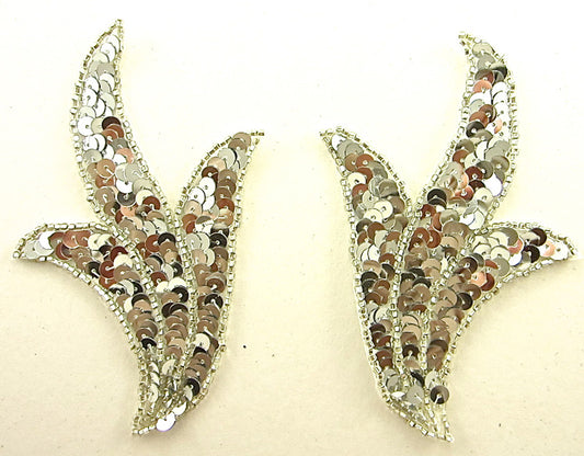 Leaf Pair with Silver Sequins and Beads 4.5" x 3"