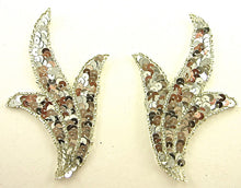 Load image into Gallery viewer, Leaf Pair with Silver Sequins and Beads 4.5&quot; x 3&quot;