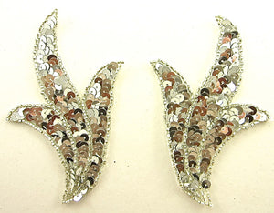 Leaf Pair with Silver Sequins and Beads 4.5" x 3"