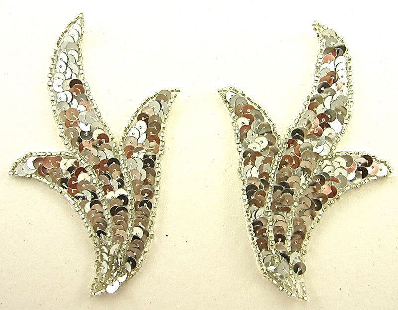 Leaf Pair with Silver Sequins and Beads 4.5