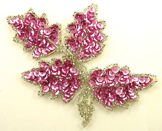 Leaf Single with Pink Sequins and Beads 5" x 4"