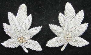 Leaf Pair with Iridescent Beads and Four Rhinestones 3.5" x 3"