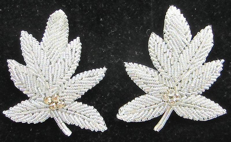 Leaf Pair with Iridescent Beads and Four Rhinestones 3.5