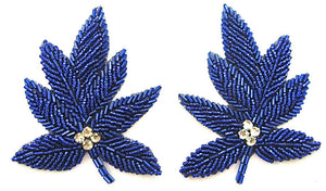 Leaf Pair with Royal Blue Beads 3.5" x 3"