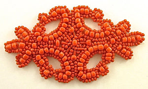 Coral Designer Applique with Coral Beads 4" x 2.25"