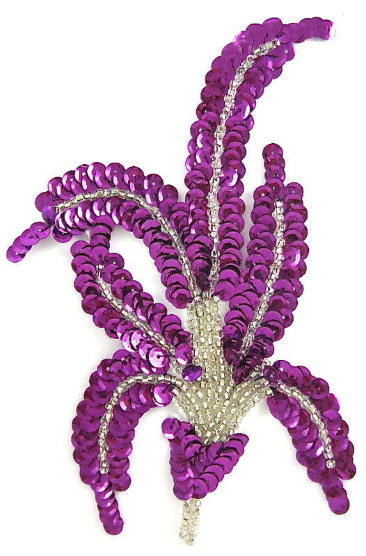 Leaf with Dark Fuchsia Sequins and Silver Beads 6" x 3"