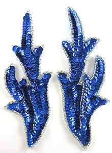 Leaf Pair with Royal Blue Sequins and Beads 7" x 2.5"