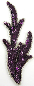 Leaf Single with Dark Mauve Sequins and Silver Beads 7" x 2.5"