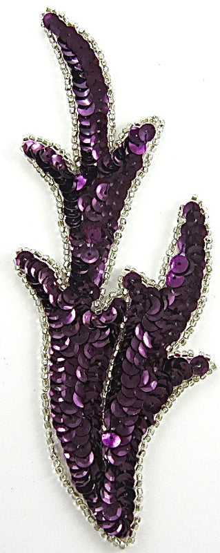 Leaf Single with Dark Mauve Sequins and Silver Beads 7