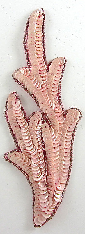 Leaf Single with Lite Pink Sequins and Dark Pink Beads 7" x 2.5"