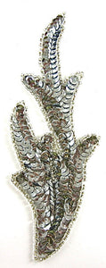 Leaf with Silver Sequins Silver Beads 7" x 2.5"