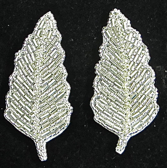 Leaf Pair with Silver Beads 3" x 1.5"