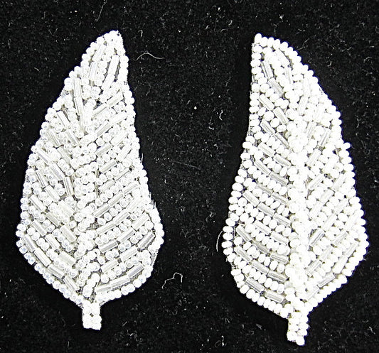 Leaf Pair with China White Beads 3" x 1.5"