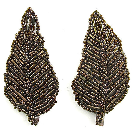 Leaf Pair with Bronze Beads 3" x 1.5"