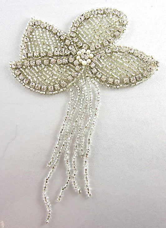 Flower Epaulet with Lazor Rhinestones and Pearls 6.5" x 4.5"