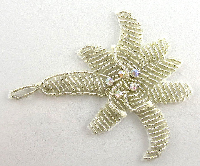 Flower with Silver Beads 5 AB Rhinestones 3.5