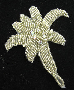 Flower with Silver Beads 5 AB Rhinestones 3.5" x 3"