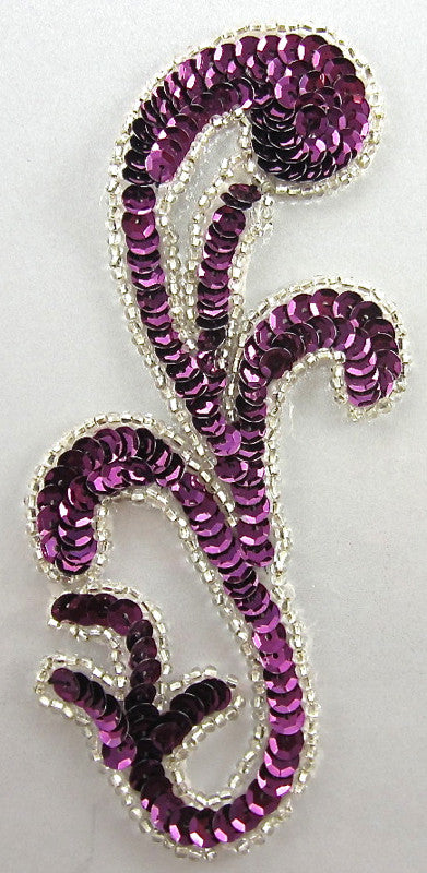 Designer Motif Single with Cranberry Sequins and Silver Beads 5.5" x 2.5"