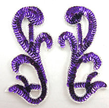 Load image into Gallery viewer, Designer Motif Pair with Purple Sequins Silver Beads 5.5&quot; x 2.5&quot;