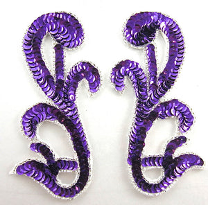 Designer Motif Pair with Purple Sequins Silver Beads 5.5" x 2.5"