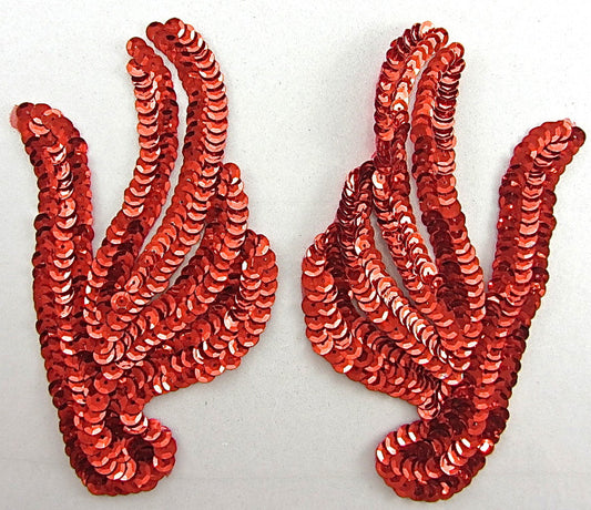 Leaf Pair with Red Sequins 6" x 3"