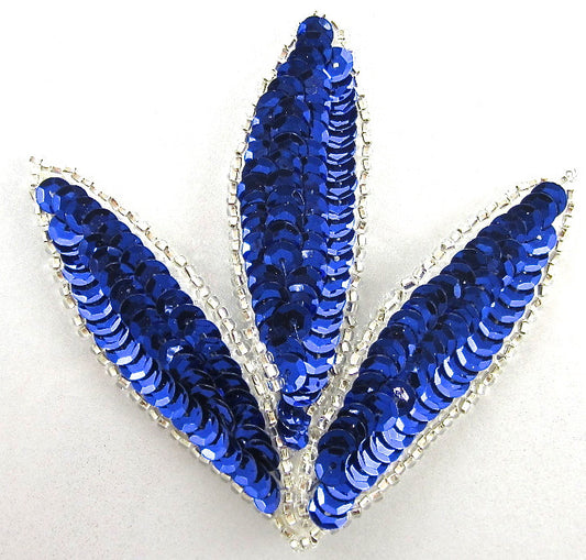Leaf Single with Blue Sequins and Silver Beads 3" x 3"