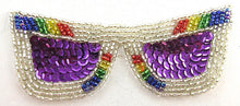 Load image into Gallery viewer, Sun Glasses with Silver Purple Sequins and Silver Multi-Colored Beads 1.5&quot; x 4.5&quot;