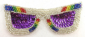 Sun Glasses with Silver Purple Sequins and Silver Multi-Colored Beads 1.5" x 4.5"