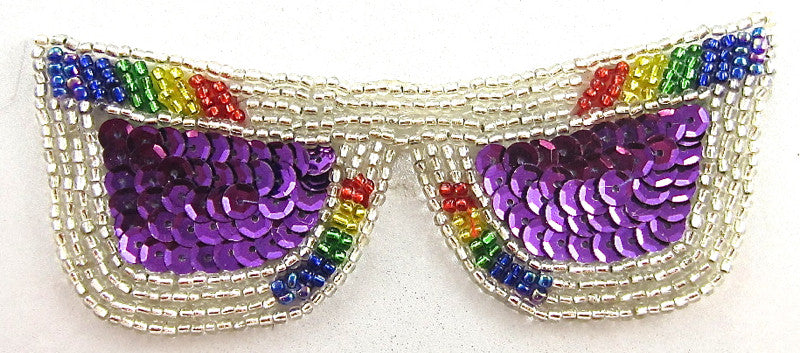 Sun Glasses with Silver Purple Sequins and Silver Multi-Colored Beads 1.5