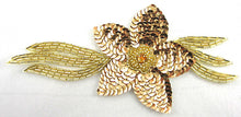 Load image into Gallery viewer, Flower with Gold Sequins Long Gold Beaded Leaf with Gold Rhinestone 7&quot; x 3&quot;