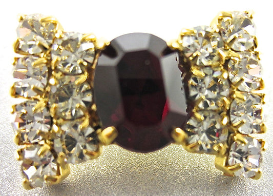 Designer Motif Bow Ornament Ruby 14 Rhinestone with ruby Stone .5" x 1"
