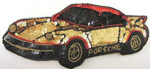 Porsche with Gold and Red Sequins and Gold Headlights 10" x 4.5"
